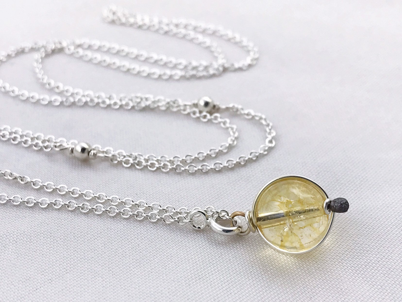 Orb Lariat Necklace / Solid Sterling Silver / Genuine Citrine / Adjustable Length / Sunlight Orb - Image 5
