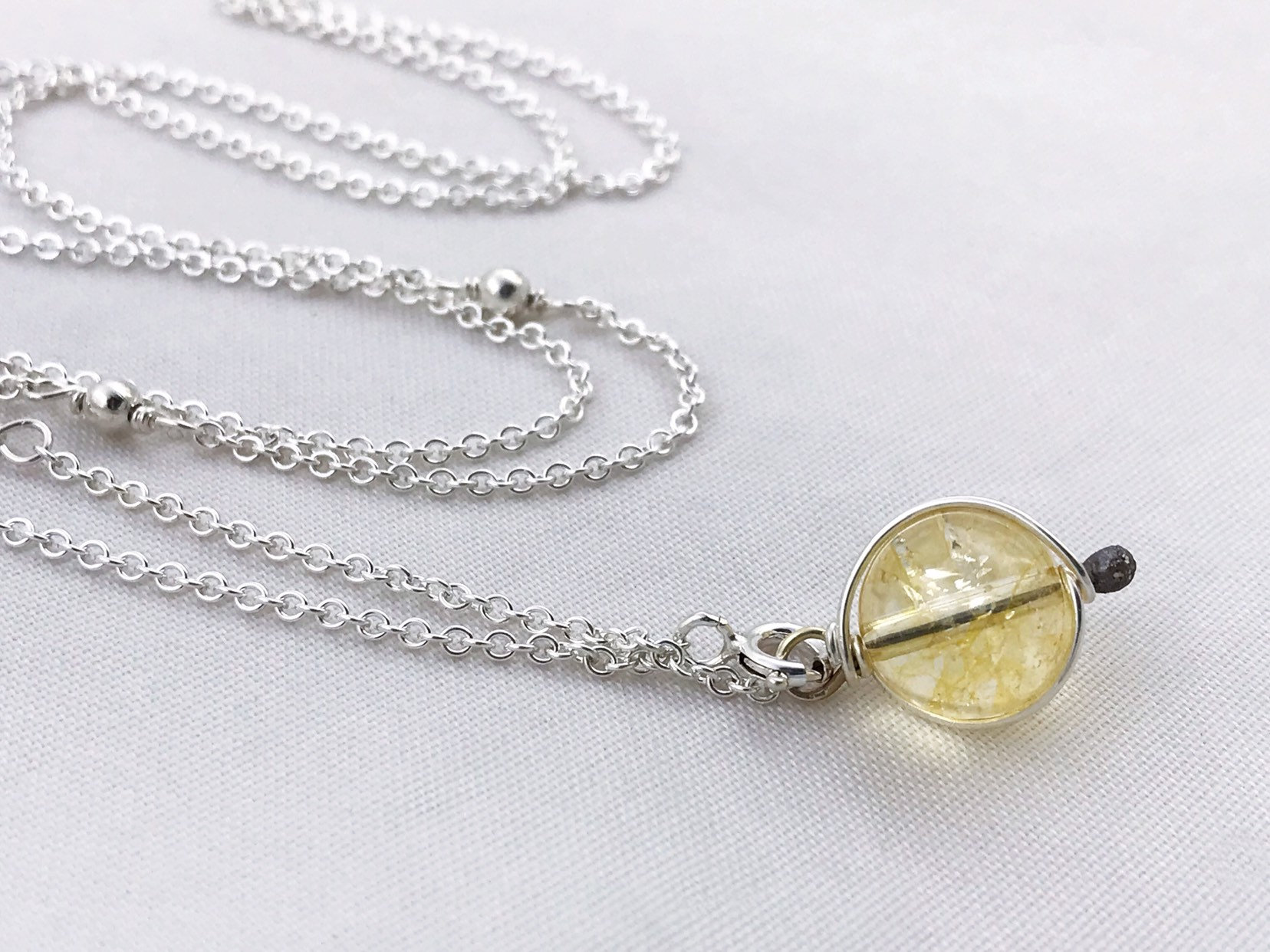 Orb Lariat Necklace / Solid Sterling Silver / Genuine Citrine / Adjustable Length / Sunlight Orb - Image 6