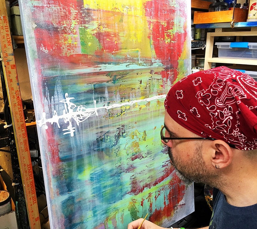 Colorful Abstract Vibrations Of Color Original Painting by Artist Rafi Perez Mixed Medium on Canvas 24X36 - Image 9