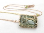 Double Tree Of Life Pendant Necklace - Two Tone 14k Yellow Gold Filled / 14k Rose Gold Filled - Green Prehnite - Faceted Peridot - "Entwined"