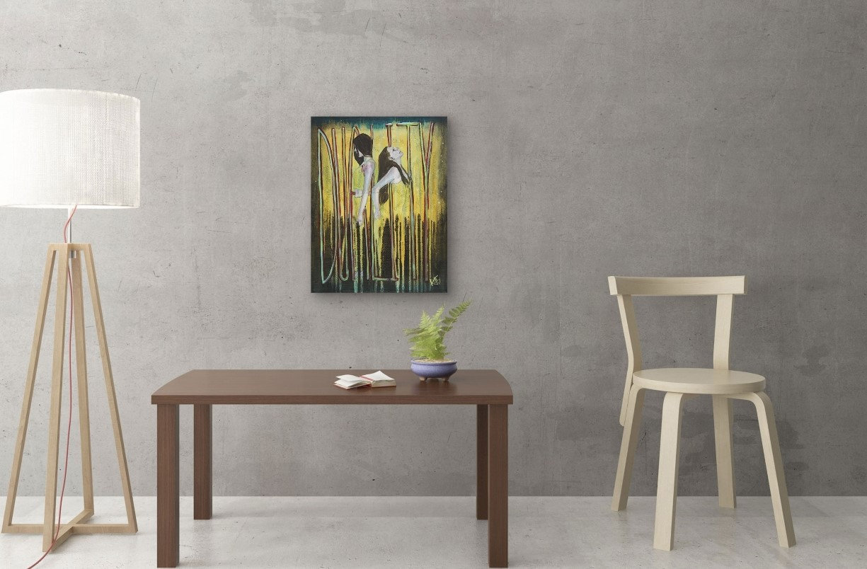 Duality Empowering Art Original Painting By Artist Rafi Perez Mixed Medium On Canvas 18X20 - Image 2