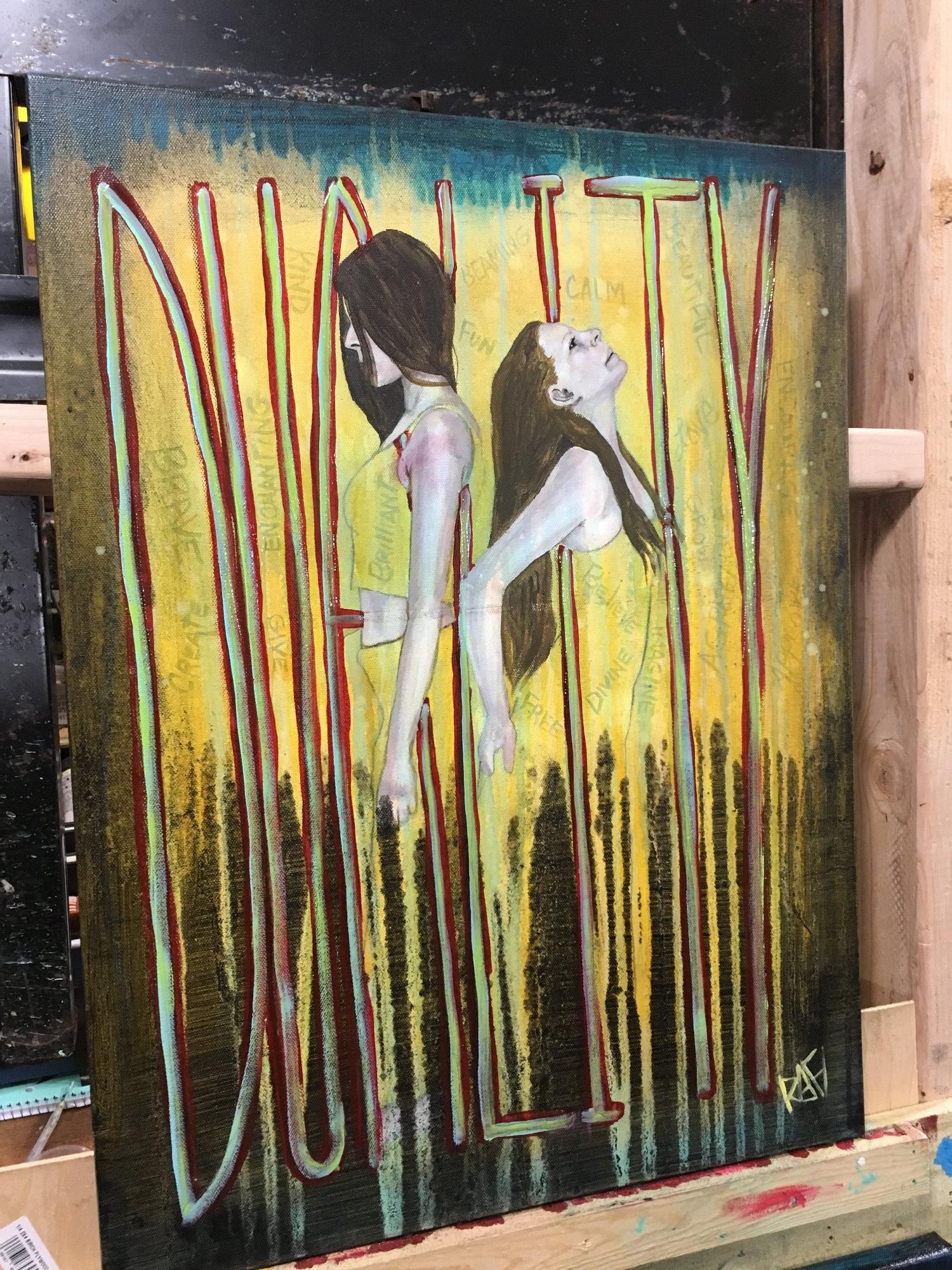 Duality Empowering Art Original Painting By Artist Rafi Perez Mixed Medium On Canvas 18X20 - Image 4