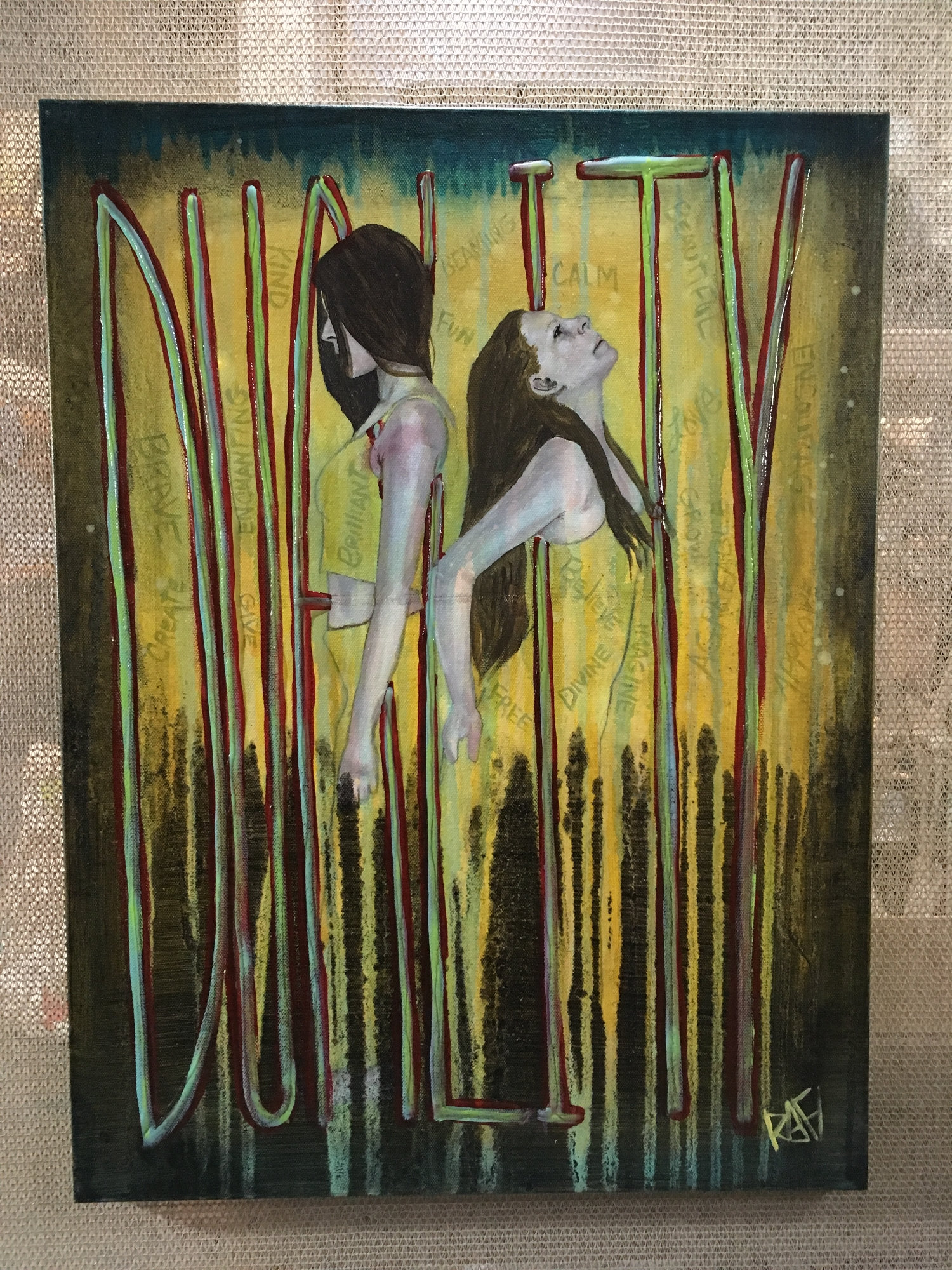 Duality Empowering Art Original Painting By Artist Rafi Perez Mixed Medium On Canvas 18X20 - Image 5