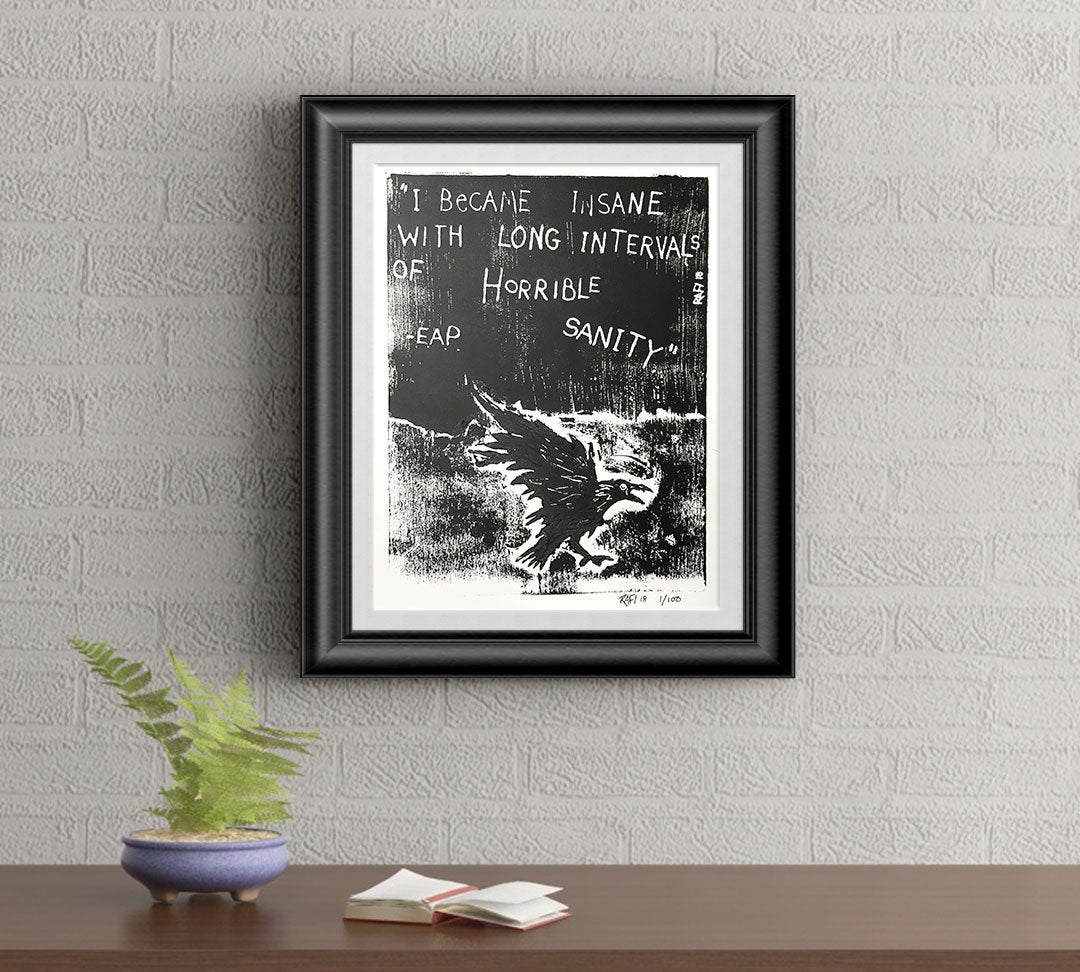 Edgar Allen Poe Sanity Limited Edition Original Print By Rafi Perez - Inked Etching - Block Print - Hand Crafted Print - Motivational Art - Image 2