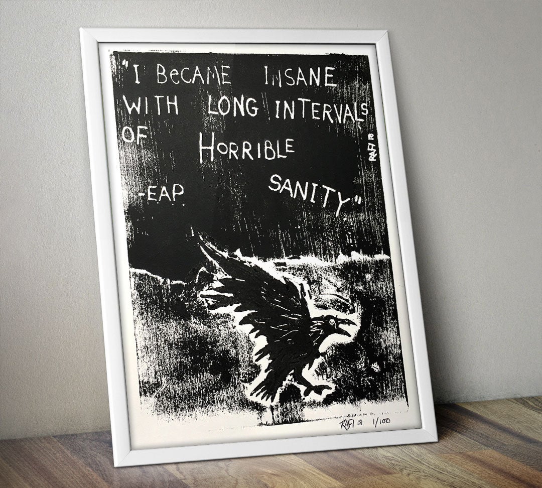 Edgar Allen Poe Sanity Limited Edition Original Print By Rafi Perez - Inked Etching - Block Print - Hand Crafted Print - Motivational Art - Image 4