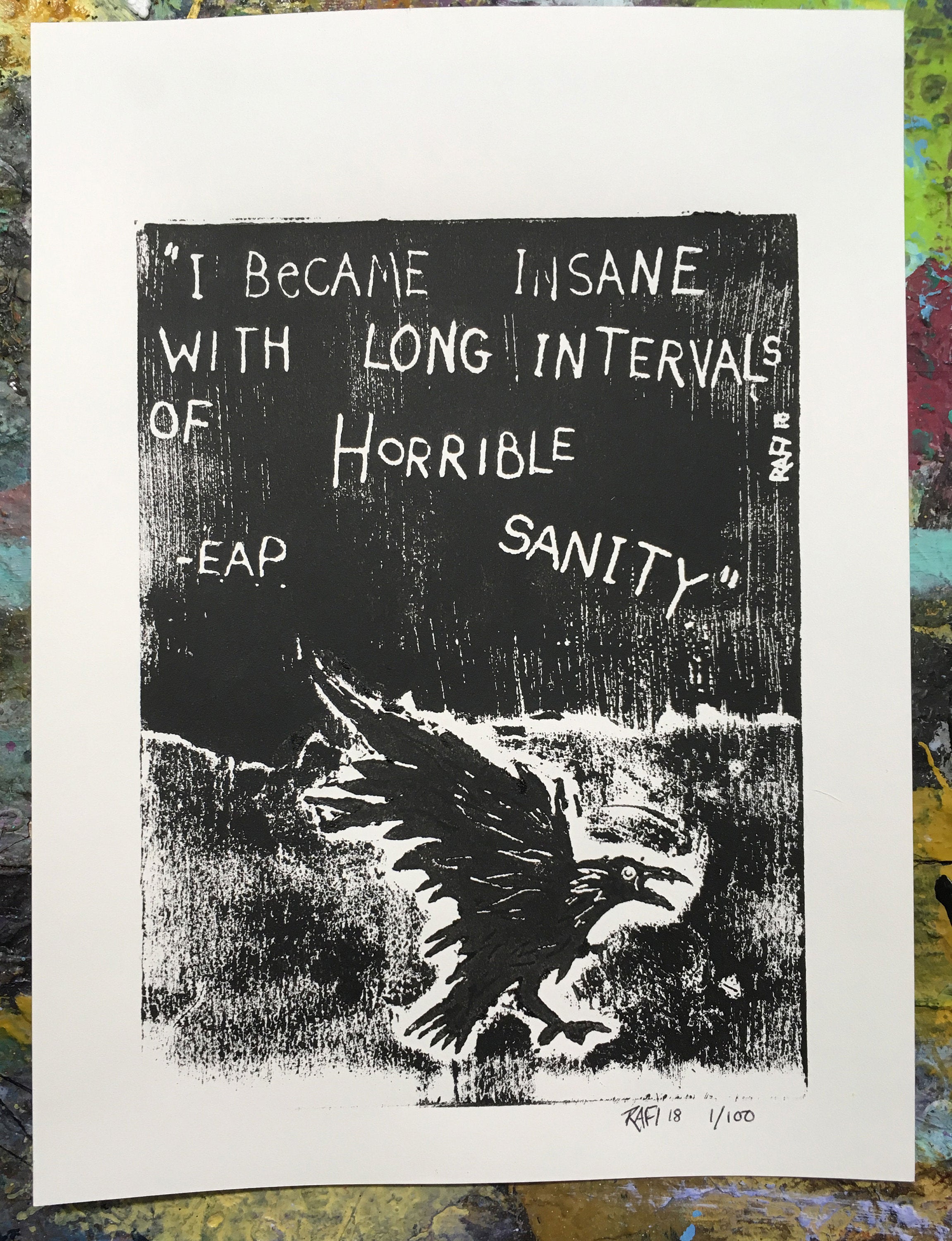 Edgar Allen Poe Sanity Limited Edition Original Print By Rafi Perez - Inked Etching - Block Print - Hand Crafted Print - Motivational Art - Image 8