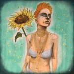 Fierce Golden Sunflower Original Painting By Artist Rafi Perez Mixed Medium And Gold Leaf On Canvas 30x30