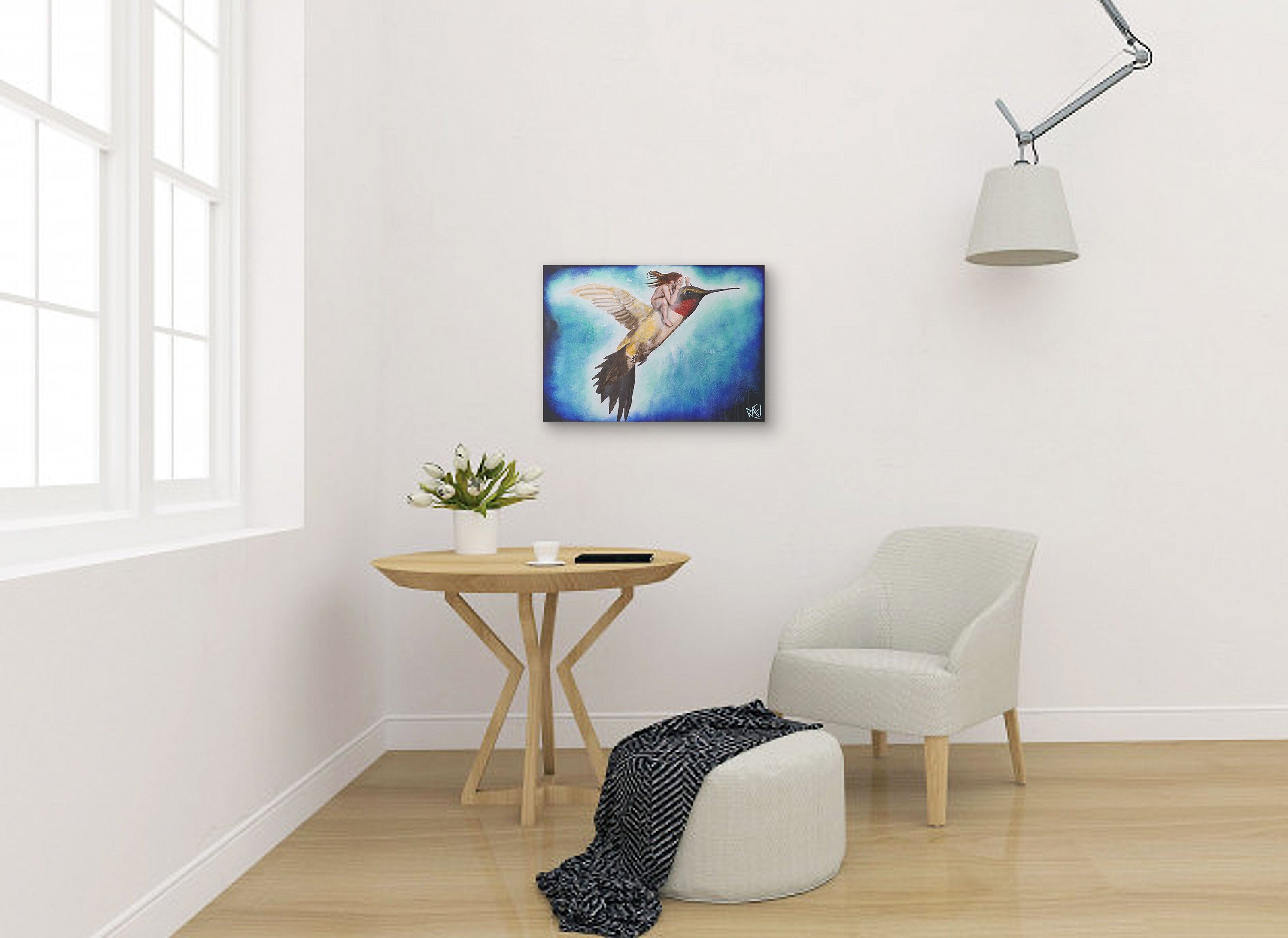 Flight Of The Hummingbird original painting by artist Rafi Perez Mixed Medium on Canvas 18X24