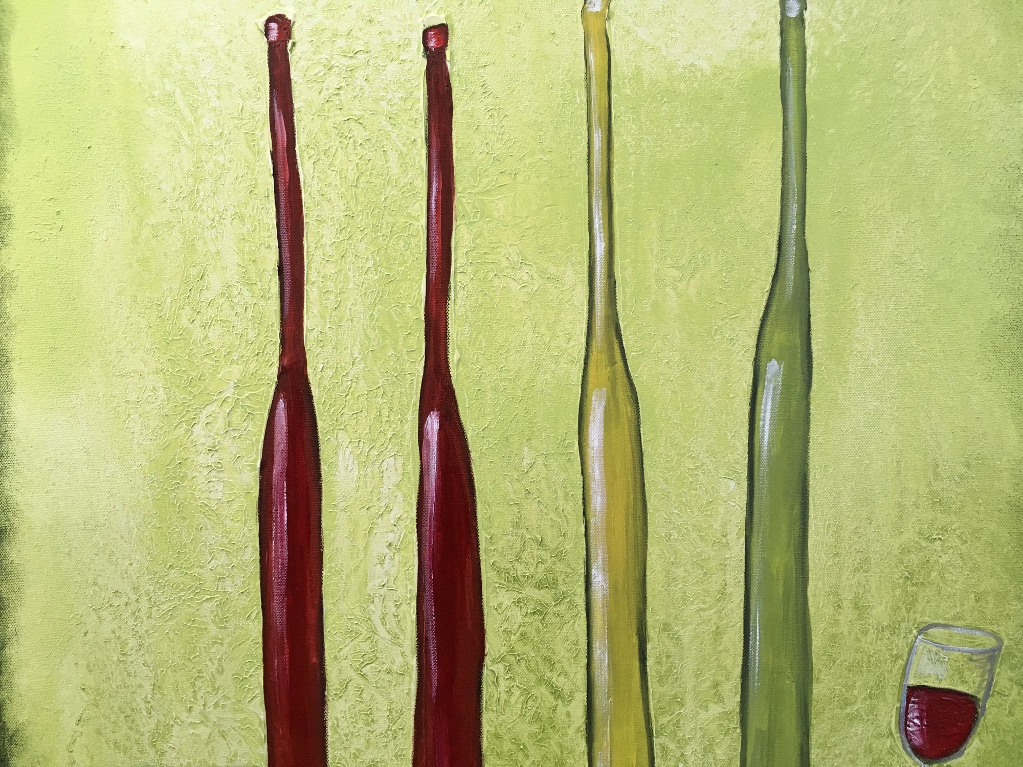 Four Wine Bottles Original Painting By Artist Rafi Perez Mixed Medium Textured On Canvas 24x30 - Image 4
