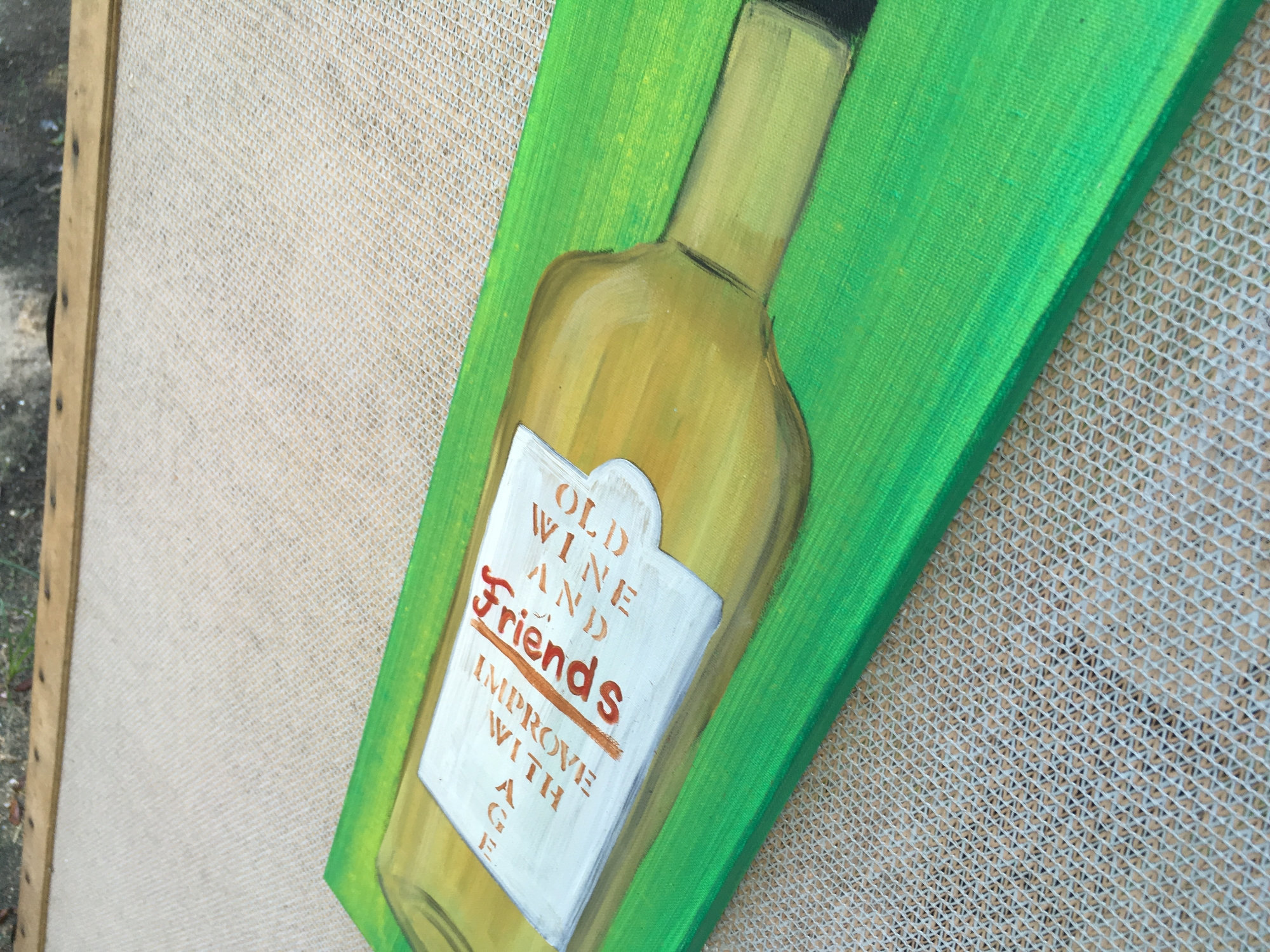 Friends Wine Bottle Original Painting by Artist Rafi Perez Mixed Medium Textured on Canvas 8X24 - Image 3