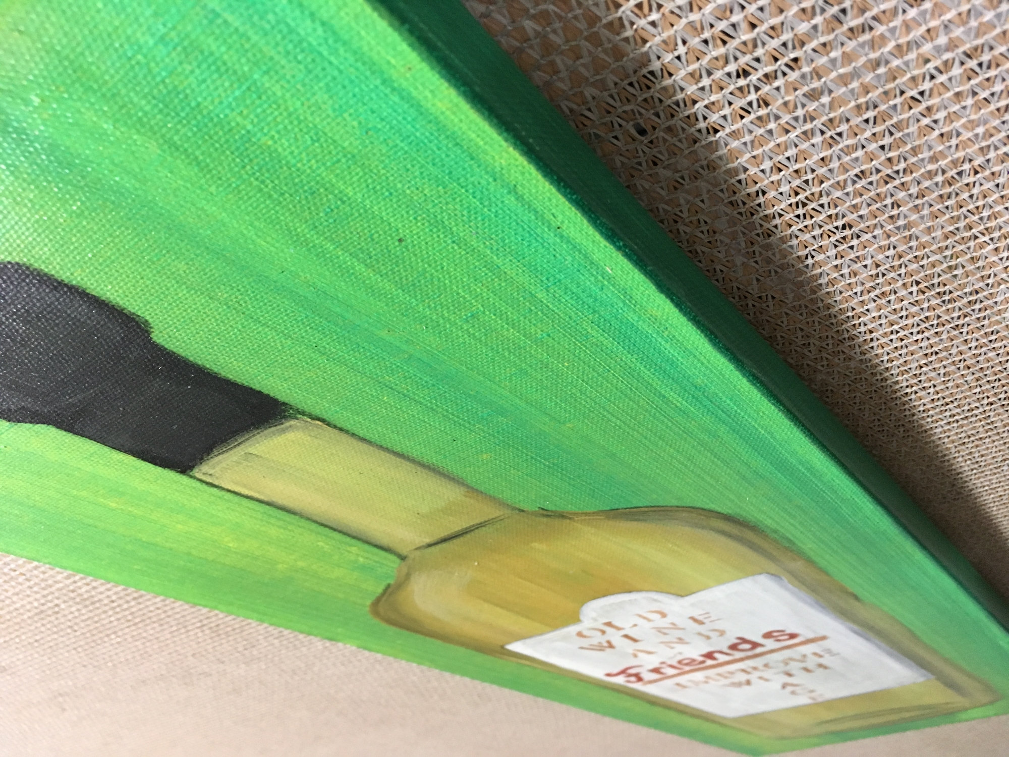 Friends Wine Bottle Original Painting by Artist Rafi Perez Mixed Medium Textured on Canvas 8X24 - Image 6