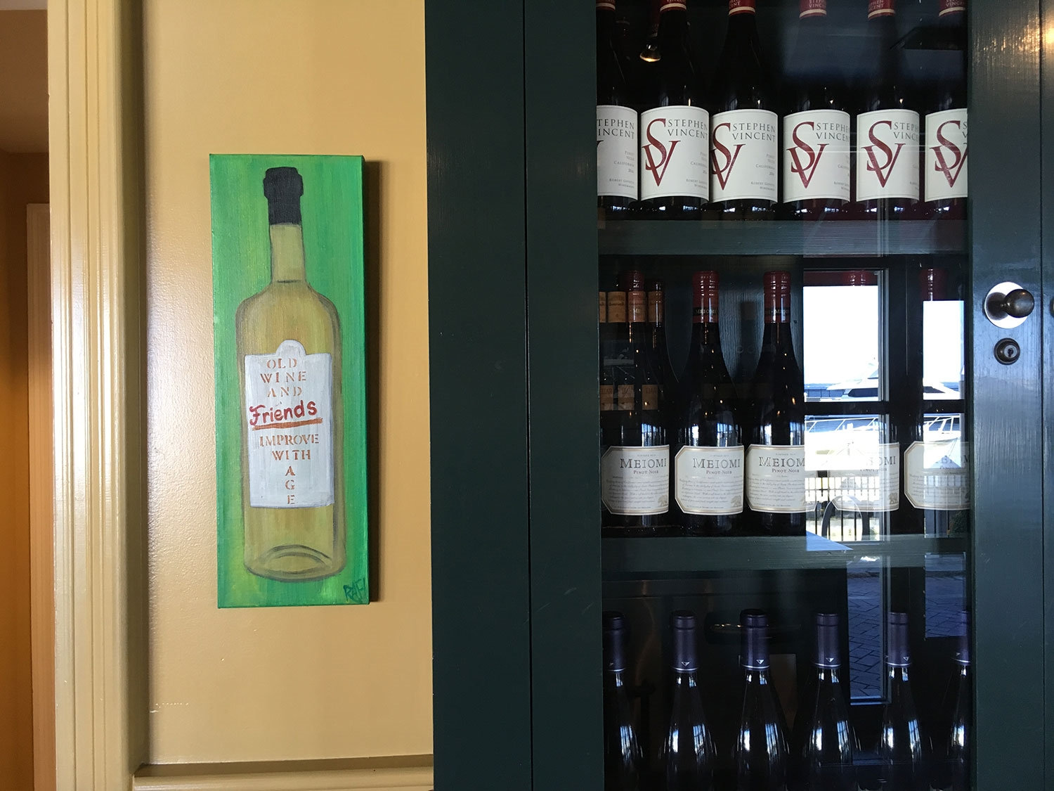 Friends Wine Bottle Original Painting by Artist Rafi Perez Mixed Medium Textured on Canvas 8X24 - Image 7