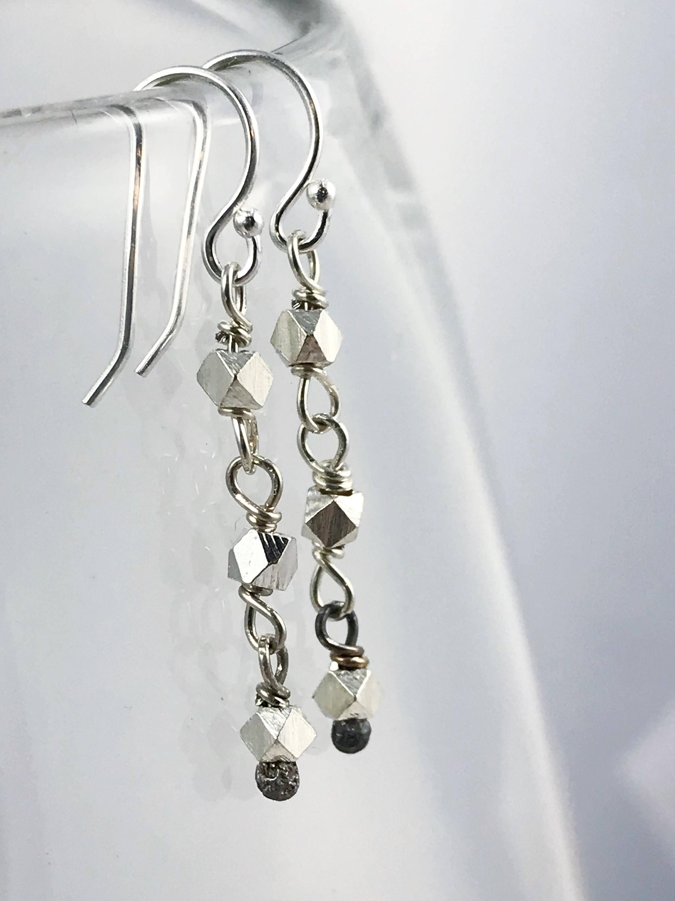 Sparkly Nugget Chain Earrings / Fine Silver / Sterling Silver - Image 2
