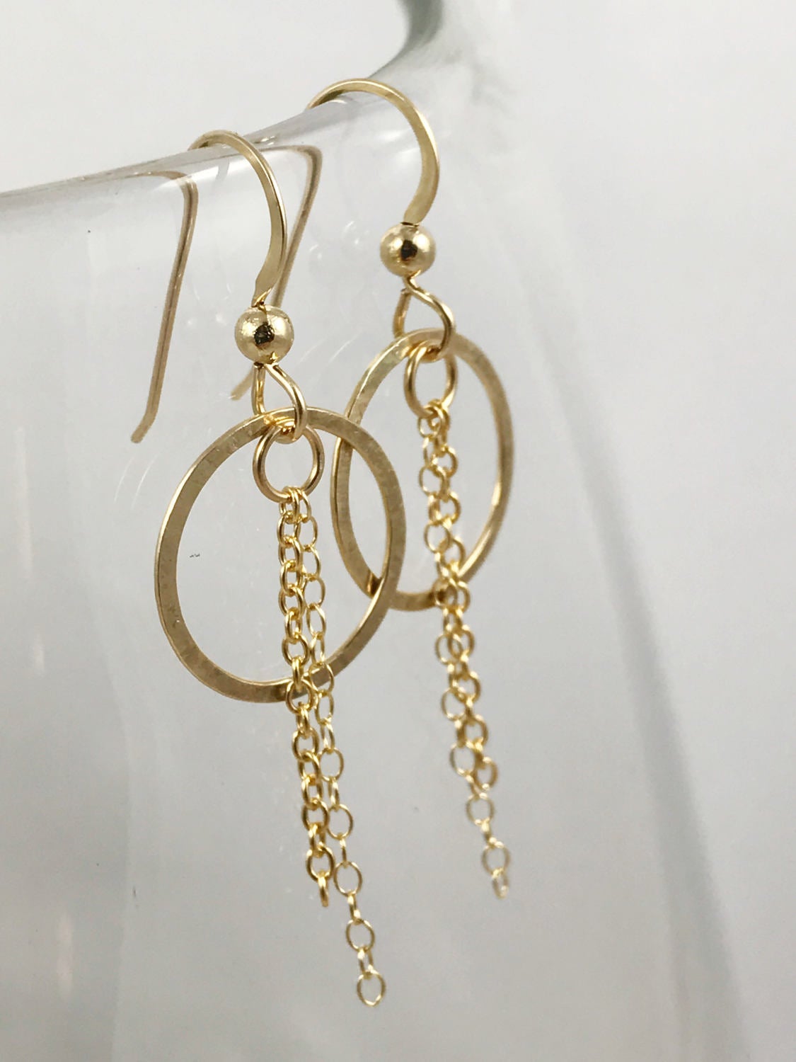 Sunbeam Earrings / 14k Yellow Gold Filled / Subtle Hammered Texture / Chain Tassels - Image 2