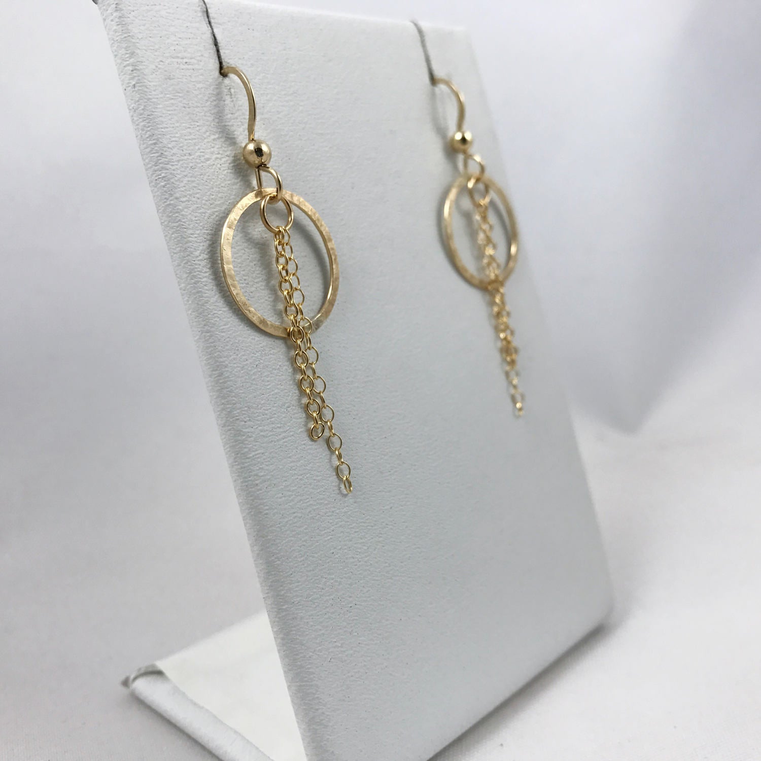 Sunbeam Earrings / 14k Yellow Gold Filled / Subtle Hammered Texture / Chain Tassels - Image 3