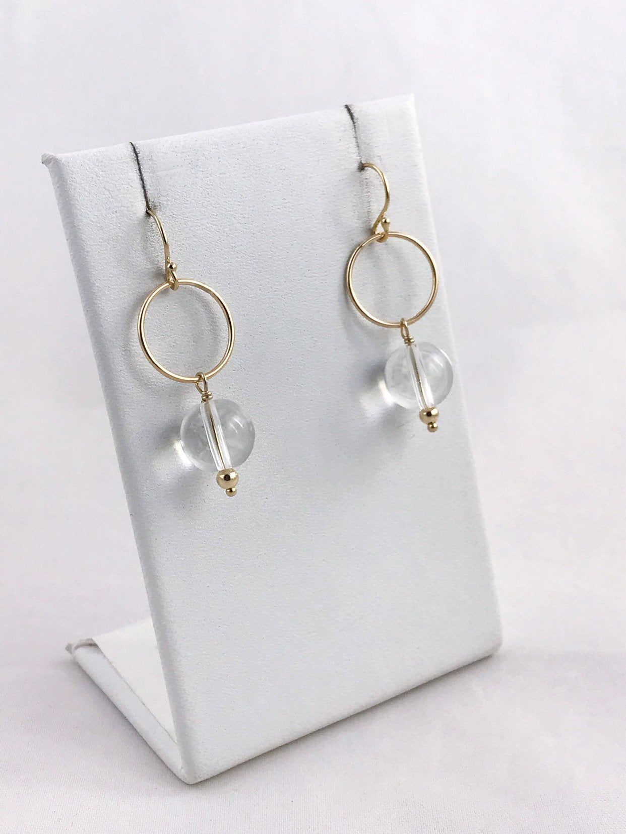 Sun Circle Earrings / 14k Yellow Gold Filled / Round Quartz Crystal Orbs - Image 2