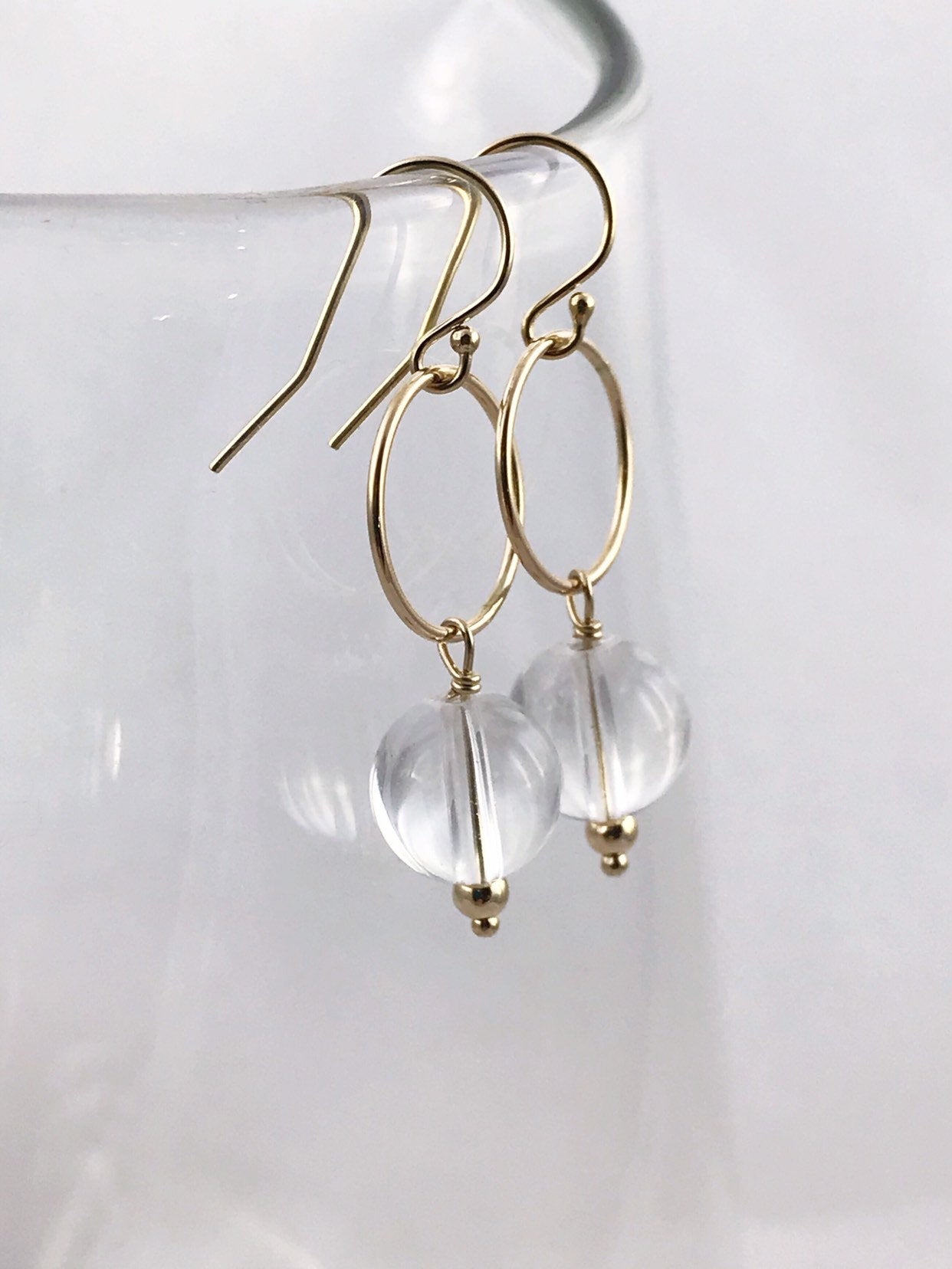 Sun Circle Earrings / 14k Yellow Gold Filled / Round Quartz Crystal Orbs - Image 3
