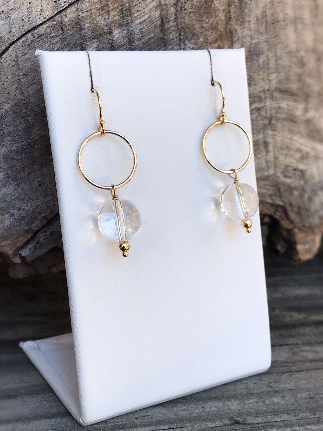 Sun Circle Earrings / 14k Yellow Gold Filled / Round Quartz Crystal Orbs - Image 6