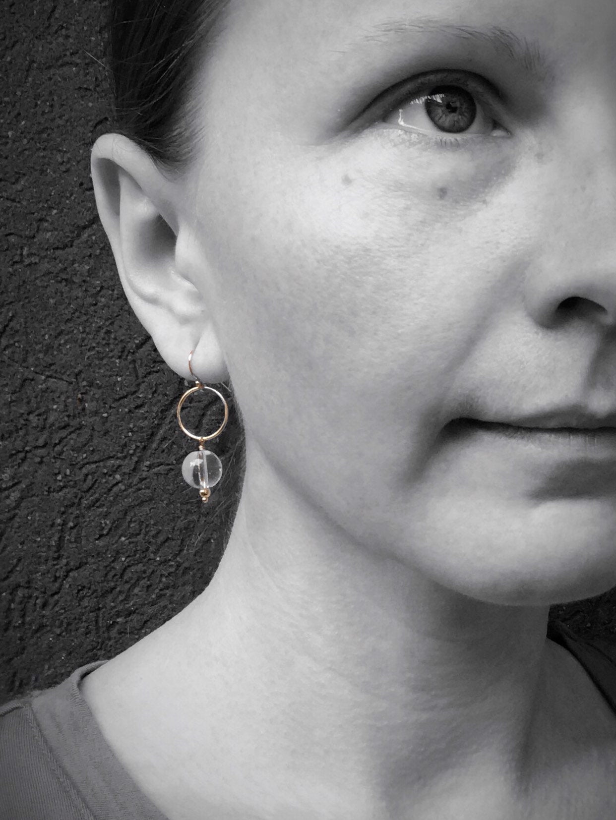 Sun Circle Earrings / 14k Yellow Gold Filled / Round Quartz Crystal Orbs - Image 7