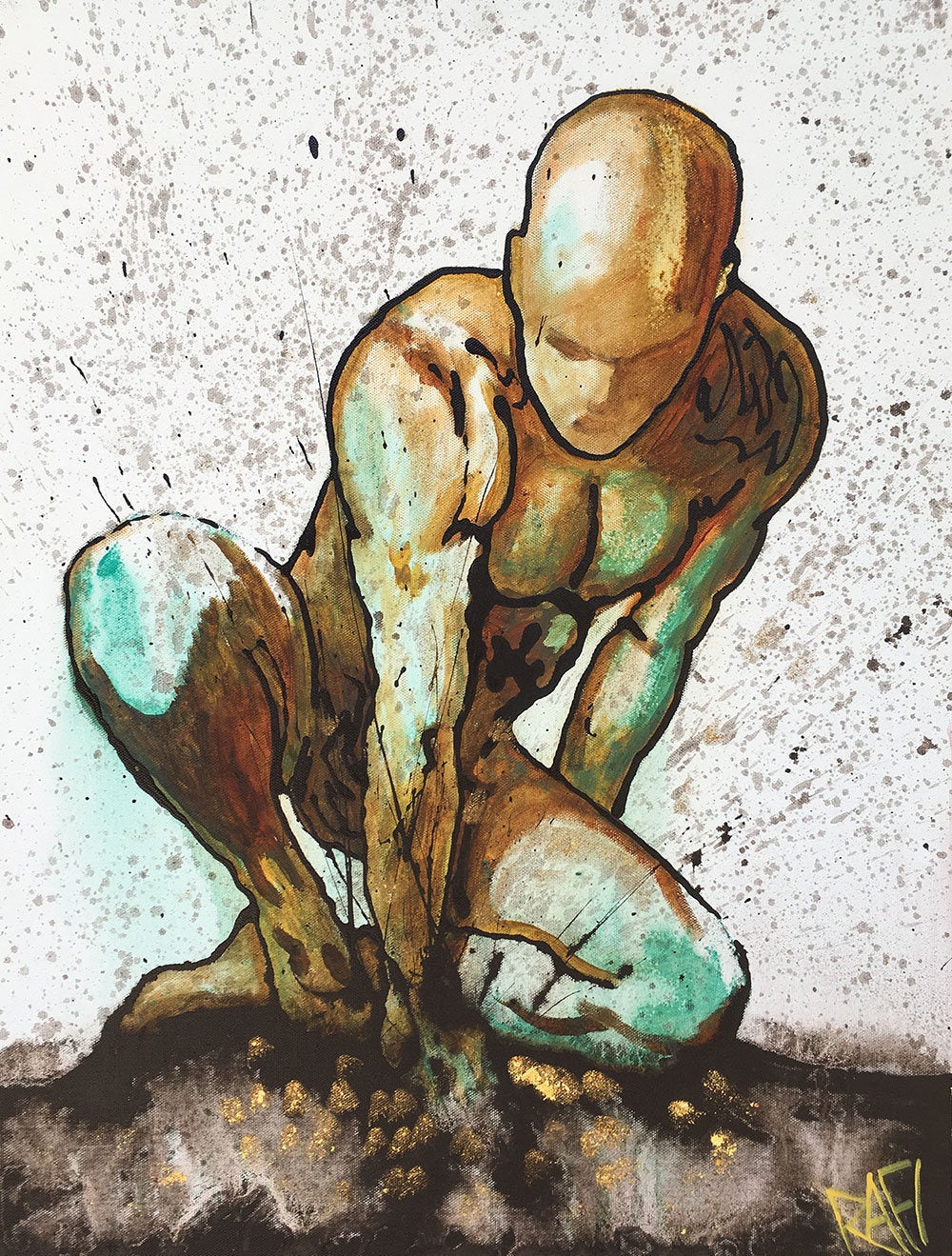 Gold Is Within Original Painting By Artist Rafi Perez Mixed Medium And Gold Leaf On Canvas 18x24 - Image 2