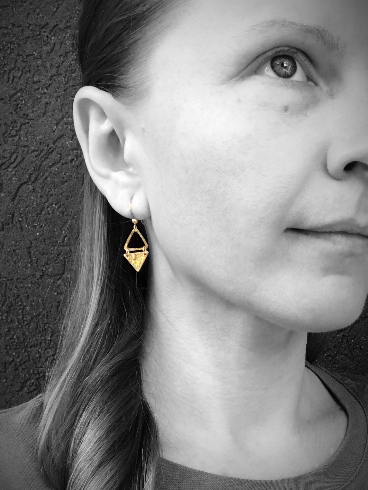 Triangle Dangle Earrings / 14k Yellow Gold Filled / Hammer Forged / Rustic Hammered Texture - Image 7