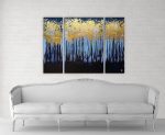 Golden Forest Textured Original Painting By Artist Rafi Perez Mixed Medium Gold Leaf On Canvas 36x48 Triptych