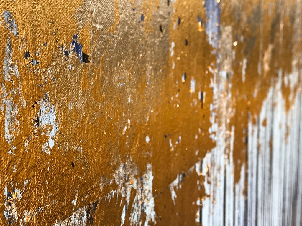 Golden Forest Textured Original Painting By Artist Rafi Perez Mixed Medium Gold Leaf On Canvas 36x48 Triptych - Image 8