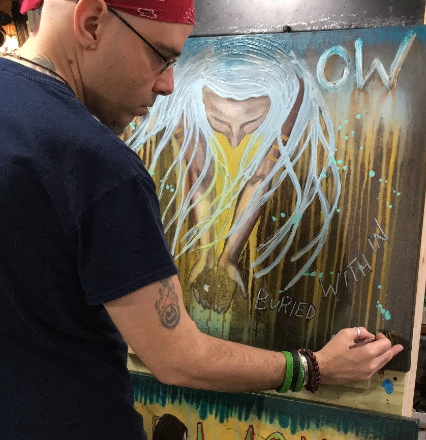 Golden Glow Empowering Art Original Painting By Artist Rafi Perez Mixed Medium On Canvas 24x30 - Image 3