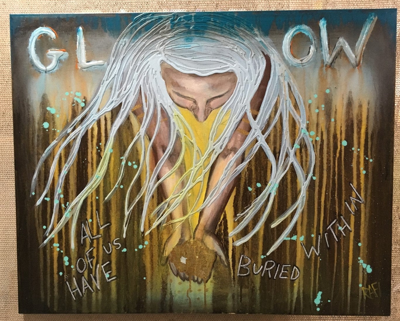 Golden Glow Empowering Art Original Painting By Artist Rafi Perez Mixed Medium On Canvas 24x30 - Image 4