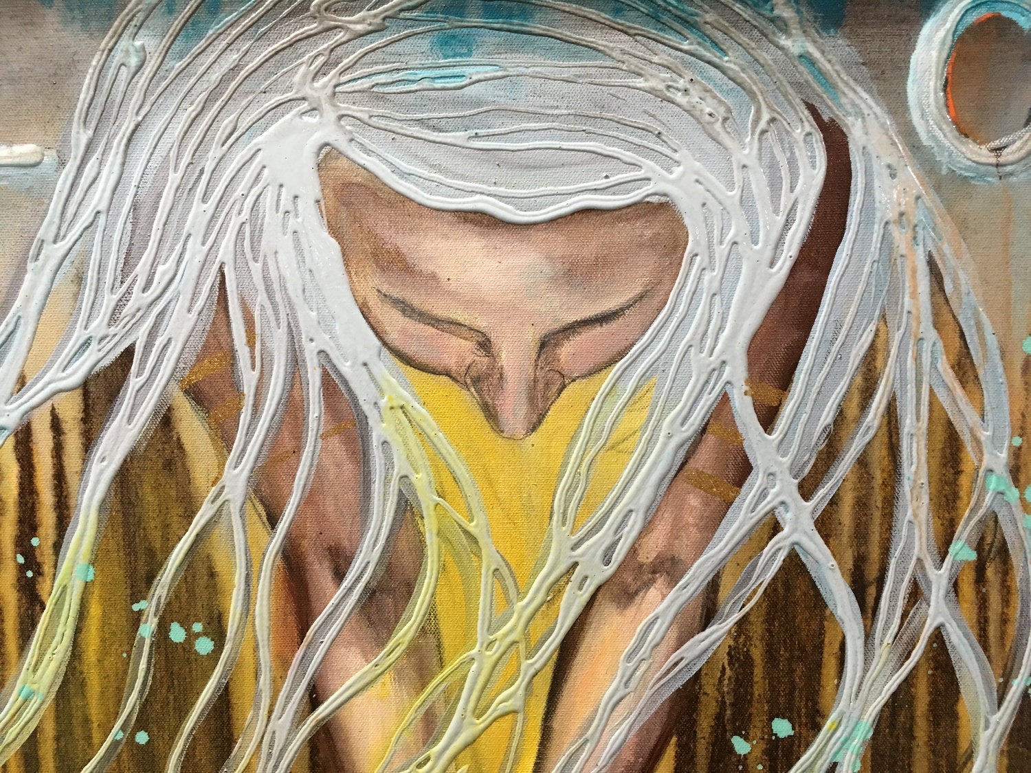 Golden Glow Empowering Art Original Painting By Artist Rafi Perez Mixed Medium On Canvas 24x30 - Image 5