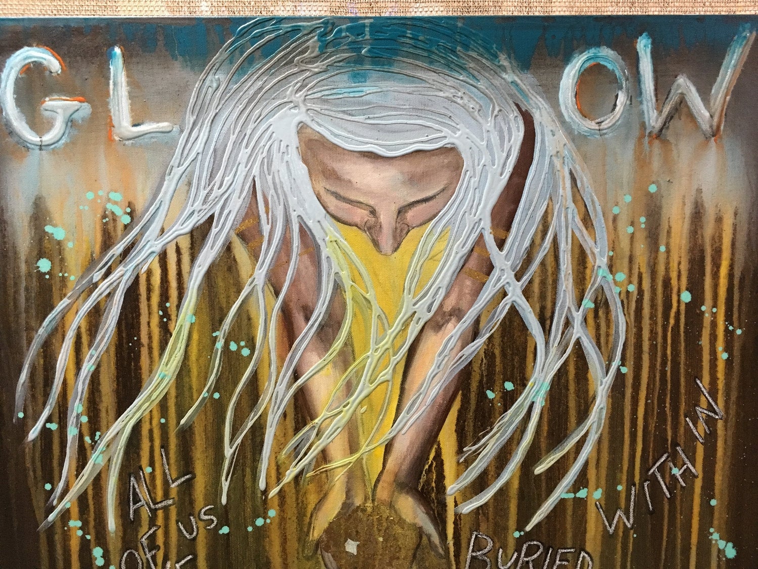 Golden Glow Empowering Art Original Painting By Artist Rafi Perez Mixed Medium On Canvas 24x30 - Image 6