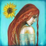 Golden Sunflower Original Painting By Artist Rafi Perez Mixed Medium And Gold Leaf On Canvas 30x30