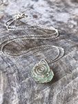 Green Sea Glass Spiral Necklace - Solid Sterling Silver - Genuine Sea Glass - Hammered Double Spiral Design