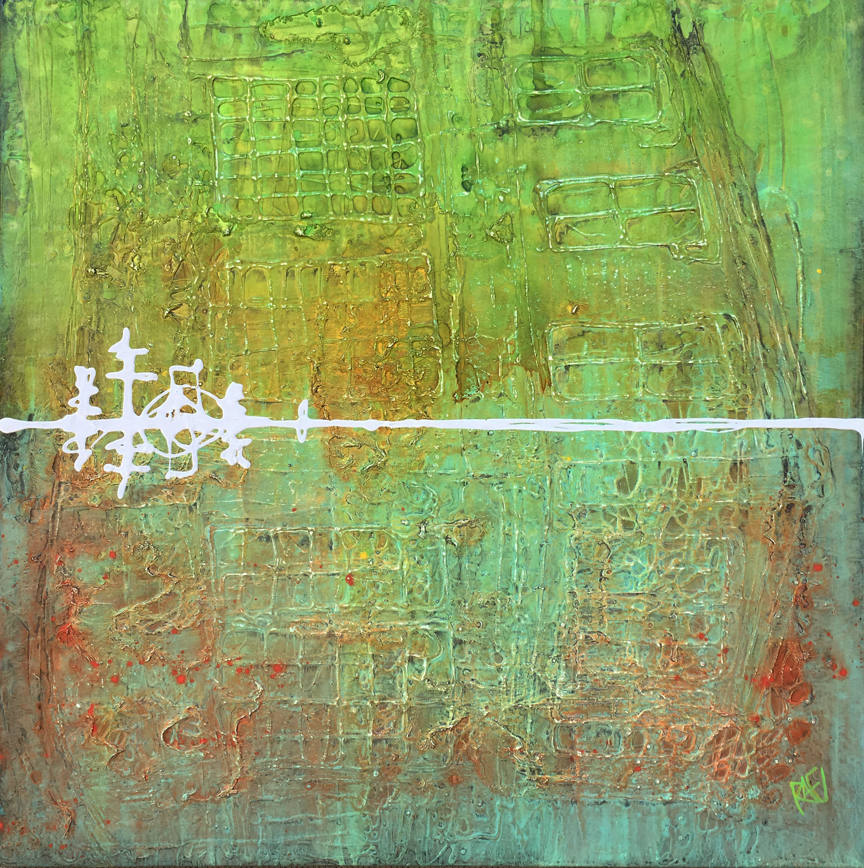 Green Sky Original Painting By Artist Rafi Perez Mixed Medium On Canvas 30×30