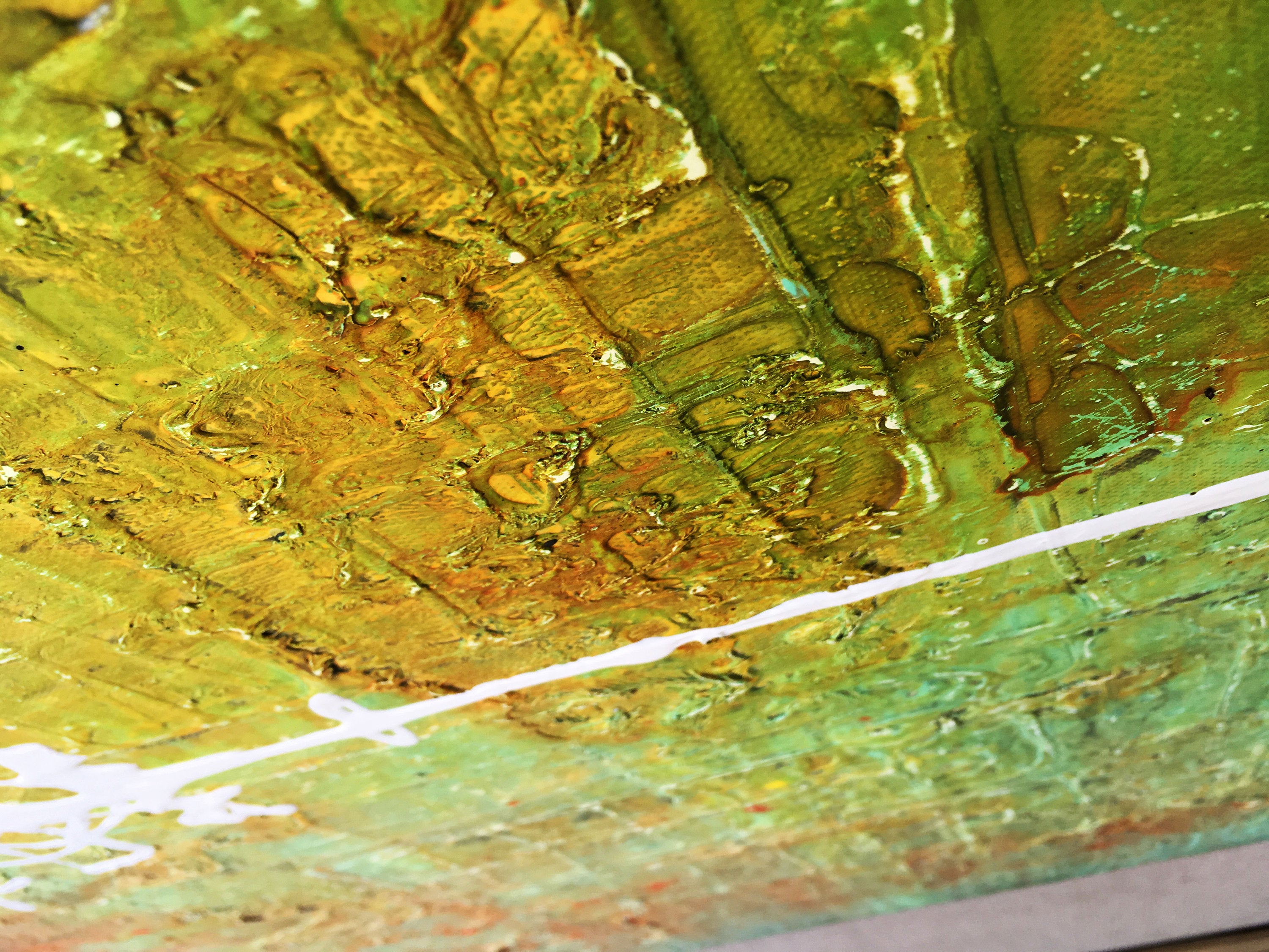 Green Sky Original Painting By Artist Rafi Perez Mixed Medium On Canvas 30x30 - Image 5