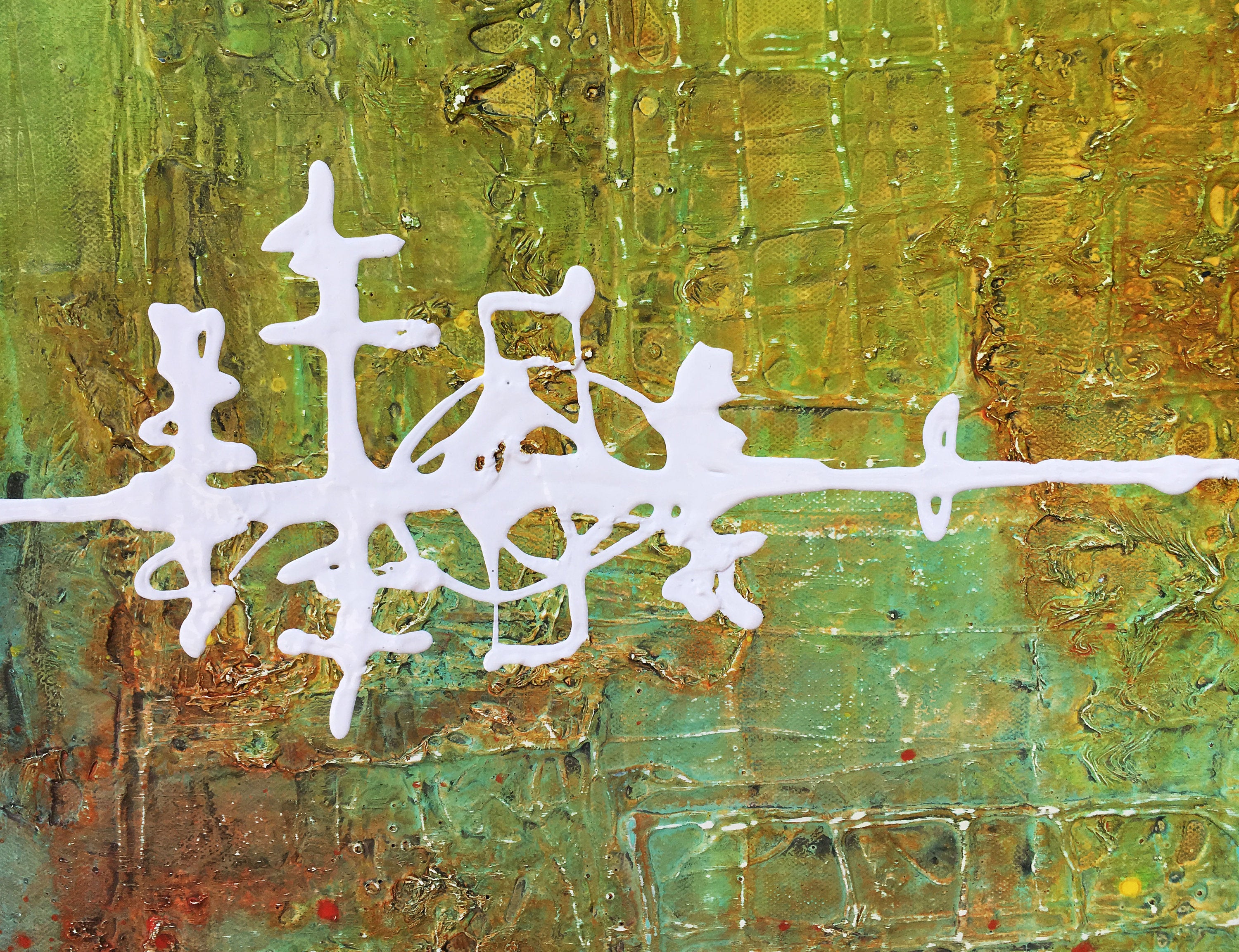 Green Sky Original Painting By Artist Rafi Perez Mixed Medium On Canvas 30x30 - Image 6