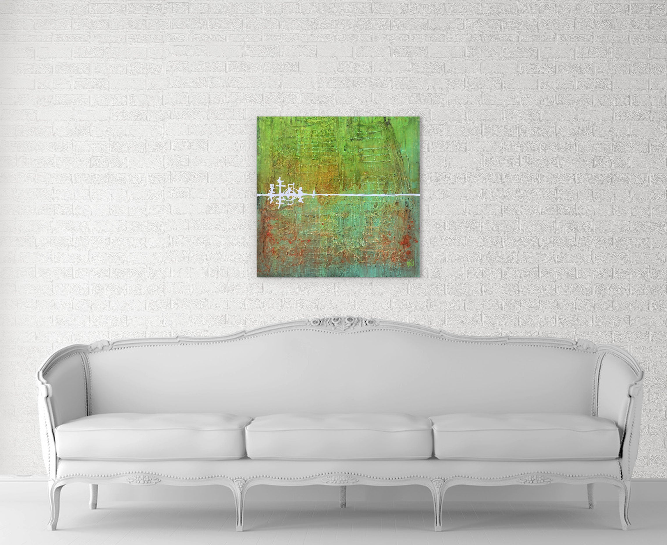 Green Sky Original Painting By Artist Rafi Perez Mixed Medium On Canvas 30x30 - Image 8