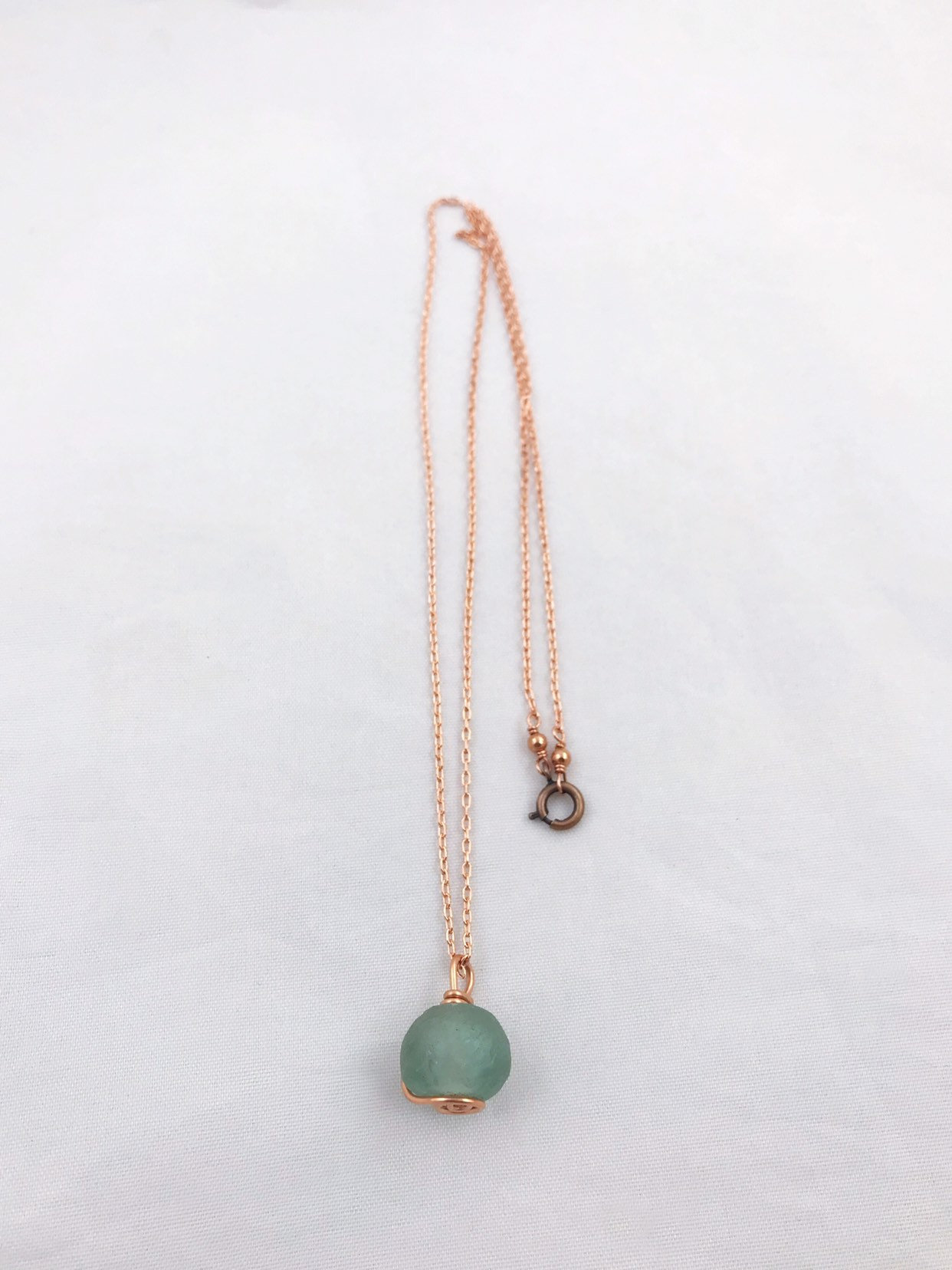 Green Trade Glass Copper Spiral Pendant Necklace - Recycled Glass - Solid Copper - Spiral Design - African Trade Glass Bead - Image 5