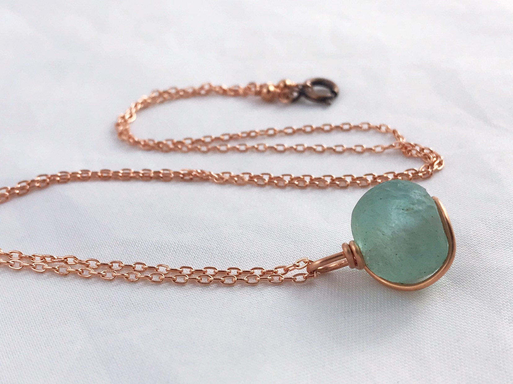 Green Trade Glass Copper Spiral Pendant Necklace - Recycled Glass - Solid Copper - Spiral Design - African Trade Glass Bead - Image 9