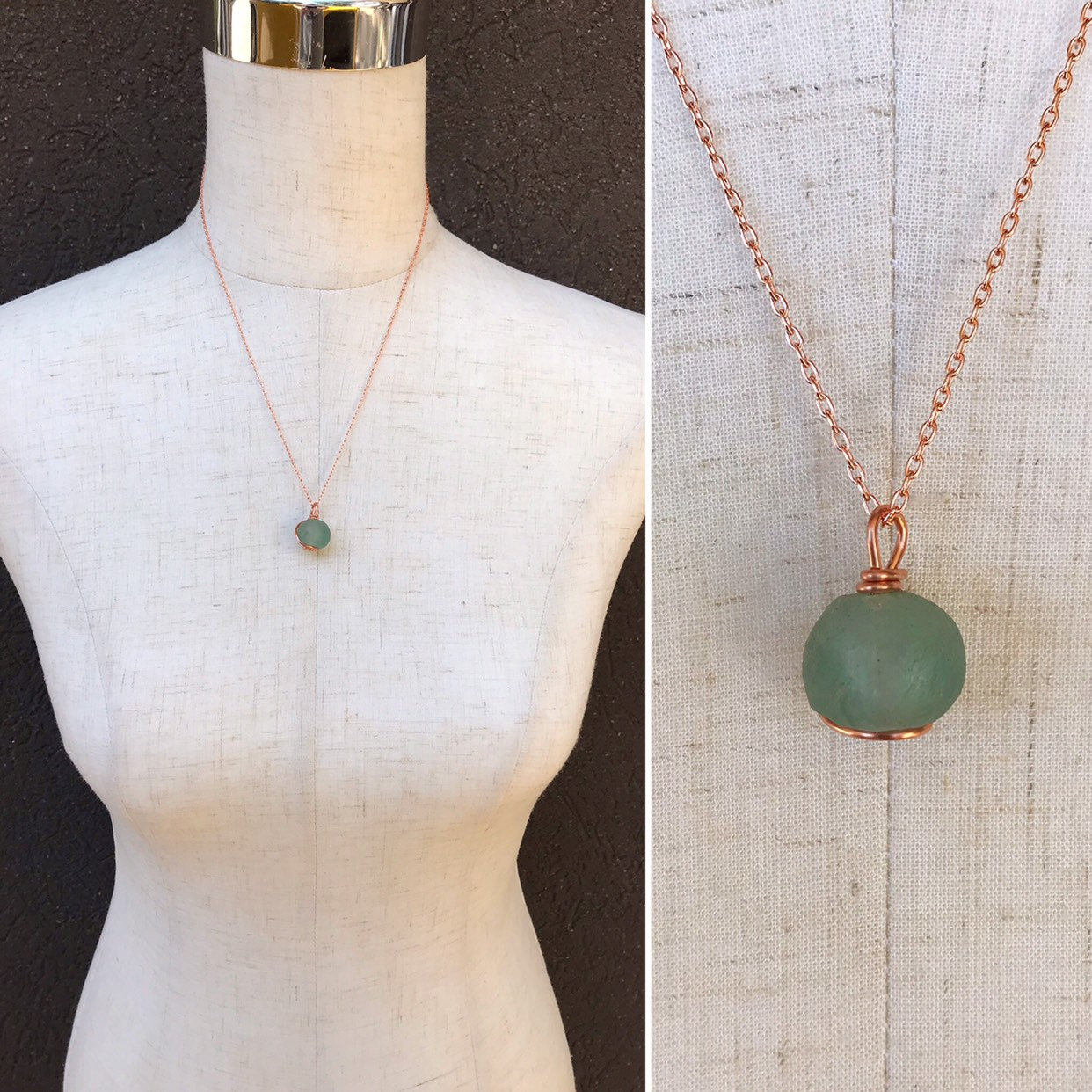 Green Trade Glass Copper Spiral Pendant Necklace - Recycled Glass - Solid Copper - Spiral Design - African Trade Glass Bead - Image 10