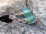 Green Trade Glass Rose Gold Spiral Earrings - Recycled Glass - 14k Rose Gold Filled - Spiral Design - African Trade Glass Beads
