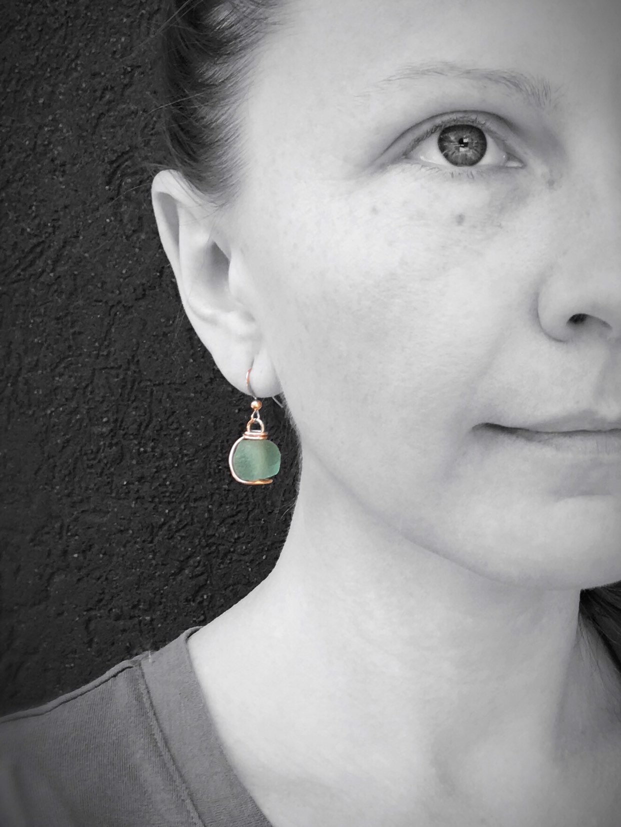 Green Trade Glass Rose Gold Spiral Earrings - Recycled Glass - 14k Rose Gold Filled - Spiral Design - African Trade Glass Beads - Image 9