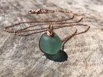 Green Trade Glass Rose Gold Spiral Pendant Necklace - Recycled Glass - 14k Rose Gold Filled - Spiral Design - African Trade Glass