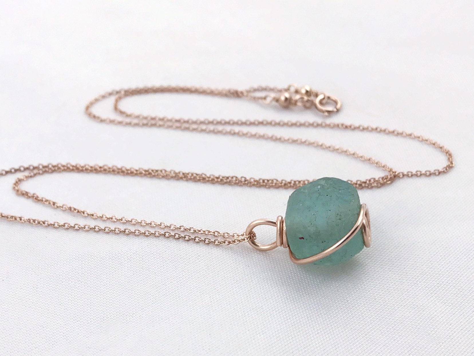 Green Trade Glass Rose Gold Spiral Pendant Necklace - Recycled Glass - 14k Rose Gold Filled - Spiral Design - African Trade Glass - Image 9