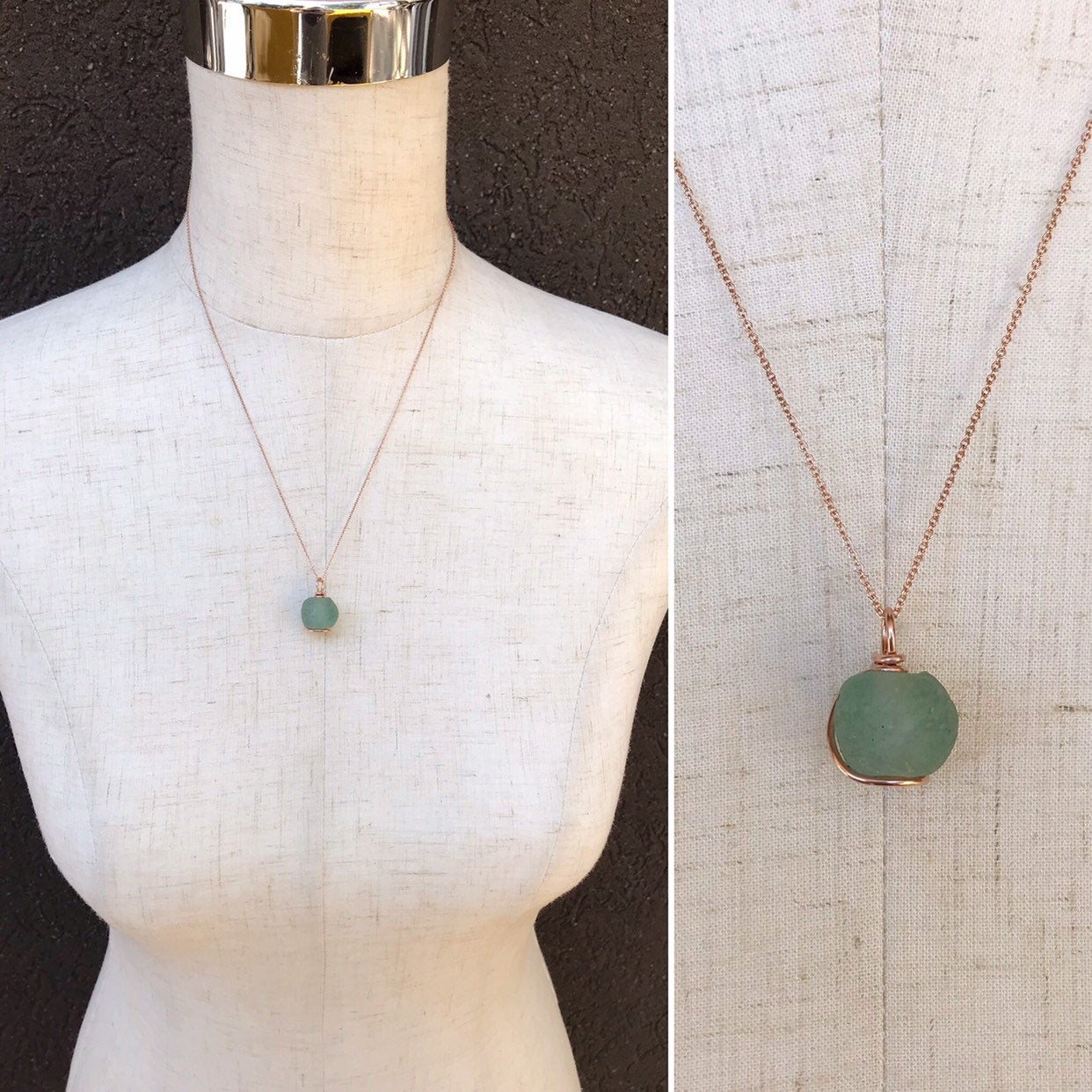 Green Trade Glass Rose Gold Spiral Pendant Necklace - Recycled Glass - 14k Rose Gold Filled - Spiral Design - African Trade Glass - Image 10