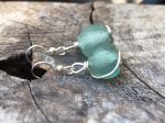 Green Trade Glass Silver Spiral Earrings - Recycled Glass - Solid Sterling Silver - Spiral Design - African Trade Glass Beads