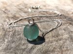 Green Trade Glass Silver Spiral Pendant Necklace - Recycled Glass - Solid Sterling Silver - Spiral Design - African Trade Glass Bead