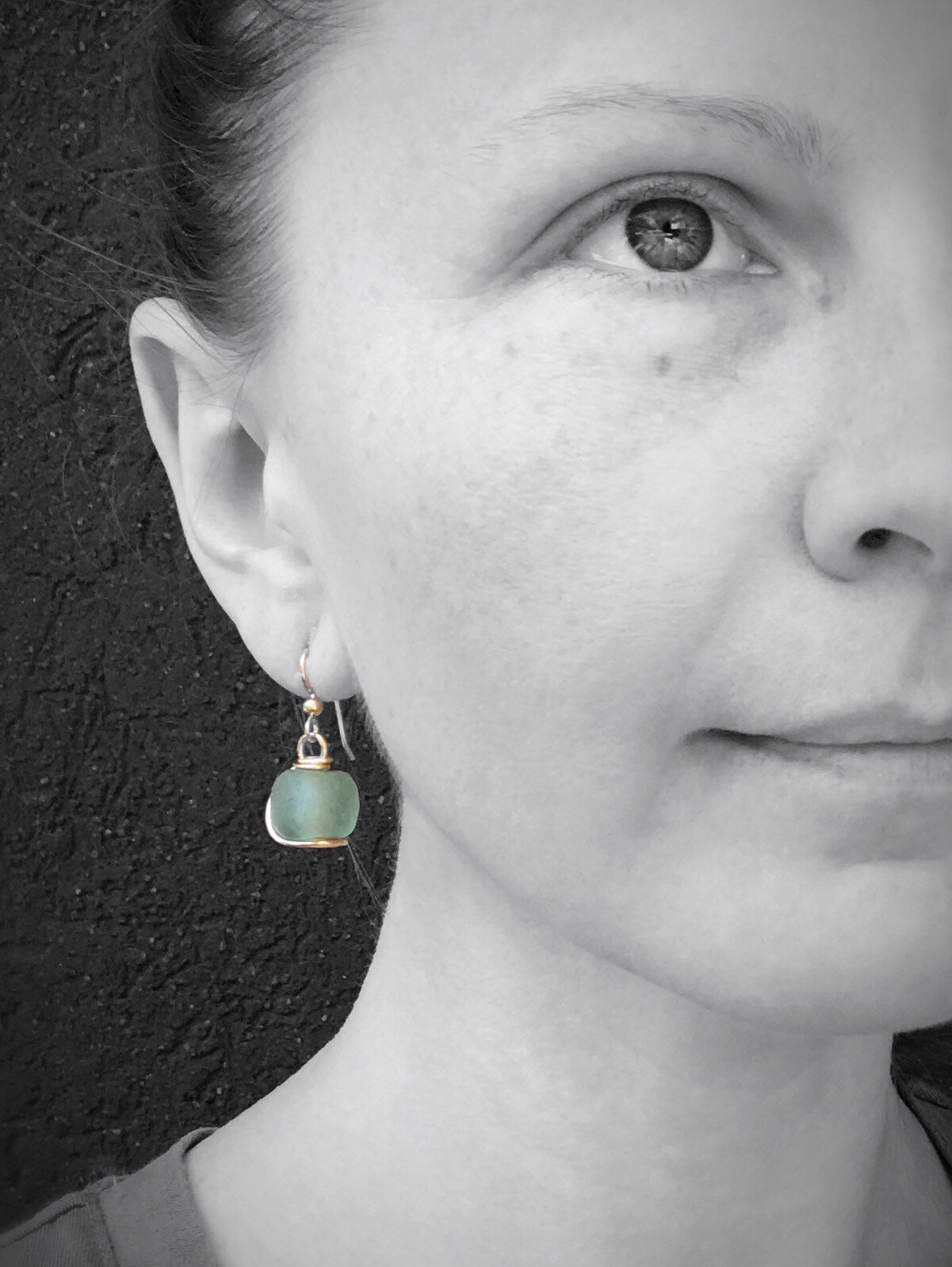 Green Trade Glass Yellow Gold Spiral Earrings - Recycled Glass - 14k Yellow Gold Filled - Spiral Design - African Trade Glass Beads - Image 10