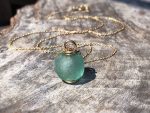 Green Trade Glass Yellow Gold Spiral Pendant Necklace - Recycled Glass - 14k Yellow Gold Filled - Spiral Design - African Trade Glass