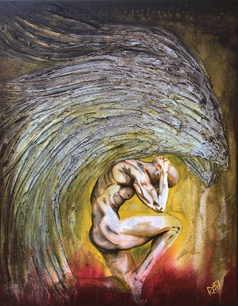 Guardian Of Light And Dark Original Painting by Artist Rafi Perez Mixed Medium on Canvas 18X24